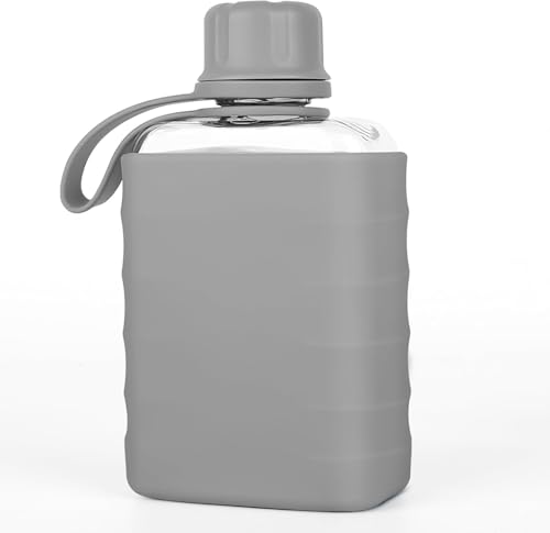 Modern Small Flask with Silicone Sleeve Mini Portable Travel Liquor Flask Clear Tritan Plastic Water Bottles, 8.2oz BPA Free Pocket Drinking Alcohol Flask for Outdoor (Gray) - color: Gray