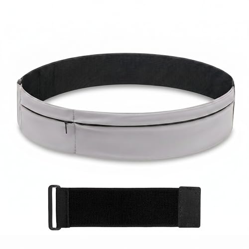 Wide Running Belt For Runners & Travelers - Adjustable Magic Tape with Extender Strap, Fits Most Sizes Without Bouncing, Holds Phone & Essentials for Workout (Gray) - color: Gray