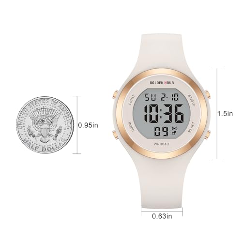 GOLDEN HOUR Waterproof Sport Women's Digital Chronograph Silicone Strap Watch - color: Rose Gold/Starlight/Milk White