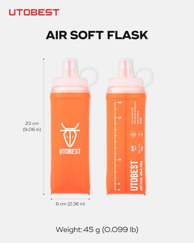 UTOBEST Soft Flask 500ml*2, Collapsible Hydration Water Bottle - color: Orange-500ml*2-40mm