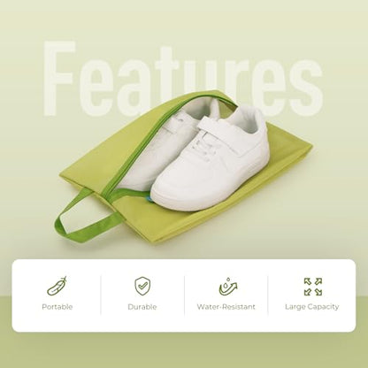 pack all Kids Shoe Bag for Travel, Water-Resistant Shoe Pouch for Sports - color: Green