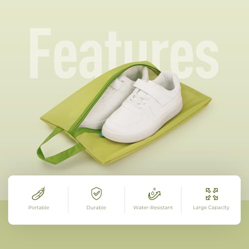 pack all Kids Shoe Bag for Travel, Water-Resistant Shoe Pouch for Sports - color: Green