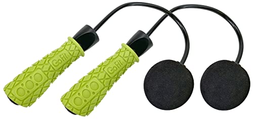 GoFit Ropeless Jump Rope with Weighted Foam Balls, Tangle-Free Cordless Jump Rope, Ball-Bearing Spin, Soft-Grip Foam Handles, 8 in PVC Rope, Indoor Outdoor Cardio Training, Green, GF-RJR