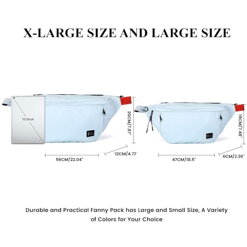 Large Crossbody Fanny Pack for Women Men,Waterproof Waist Bag Pack - color: Light Blue, size: Large