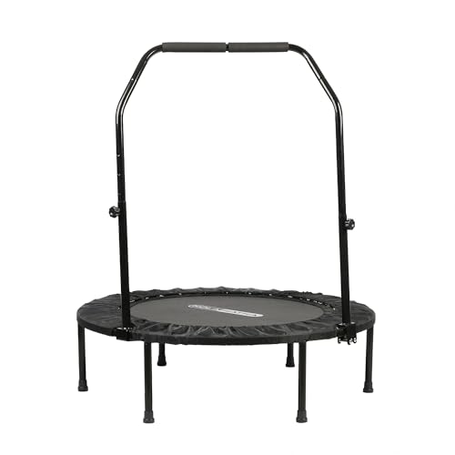 HolaHatha Foldable Mini Trampoline Fitness Rebounder for Home Gym Workouts – with 5-Level Adjustable Handle, Heavy-Duty Steel Frame, Portable Design, and Supports up to 440 Pounds
