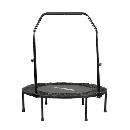 HolaHatha Foldable Mini Trampoline Fitness Rebounder for Home Gym Workouts – with 5-Level Adjustable Handle, Heavy-Duty Steel Frame, Portable Design, and Supports up to 440 Pounds