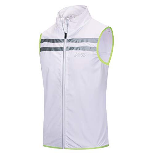 bpbtti Men's Hi-Viz Safety Running Cycling Vest Sleeveless Windbreaker vests- Windproof and Reflective - color: White, size: Large