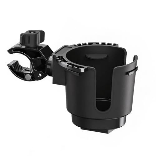 Universal Cup Holder, 0.6"-1.5" Aluminum Clamp for ATV, Motorcycle, Bike - color: Black