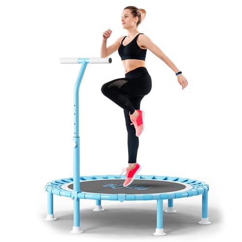 40" Fitness Mini Trampoline with Adjustable Handle Bar, 330lbs Foldable Bungee Rebounder for Adults, Stable & Quiet Exercise Rebounder Indoor Workout