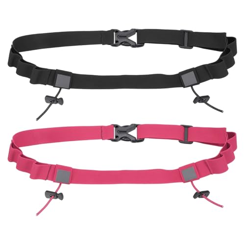 Bib Belt, Race Belt Triathlon Running Number Holder Elastic Comfortable with 6 Gel Loops, Sport Race Bib Holder 2Pcs, Black/Rose Red for Runners/Marathon/Cycling - color: Black/Rose Red