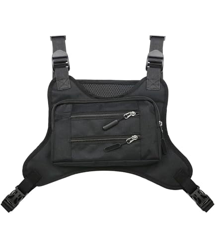JOYEONDEF Sports Chest Bag for Men, Water Resistant Chest Pack, Running Pack with Cell Phone Holder and Extra Storage - color: Black