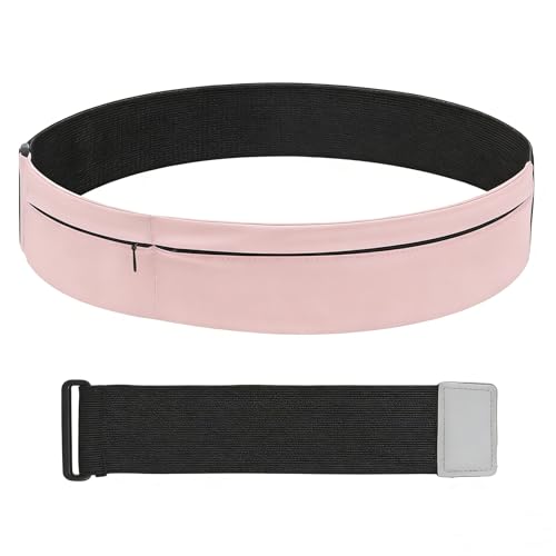 Wide Running Belt For Runners & Travelers - Adjustable Magic Tape with Extender Strap, Fits Most Sizes Without Bouncing, Holds Phone & Essentials for Workout (Pink) - color: Pink