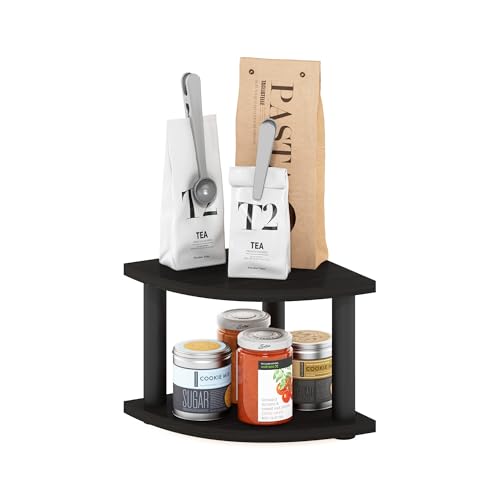 Furinno Turn-N-Tube Kitchen Countertop Organizer, 2-Tier Corner Countertop Organizer Shelf, Corner Shelf, for Kitchen, Pantry, Organizers and Storage, Espresso - color: Espresso/Black, size: 2-Tier Corner