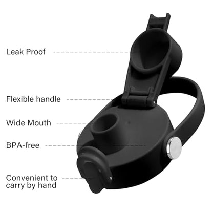 SENDESTAR Straw Lid for Hydroflask Wide Mouth Water Bottle with 12,16,18,20,24,32,40,64 oz, Auto Flip Straw Top Cap fit Most Wide Mouth Bottles, Sports Cap Water Bottle Accessories Top Replacement - color: Black