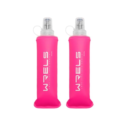 WRELS TPU Soft Flask Lightweight Portable Reusable Water Bottle,BPA Free Collapsible Flask for Hydration Pack in Running Hiking Cycling and Marathon - color: 250ml/8.45oz-2 Pack-Pink