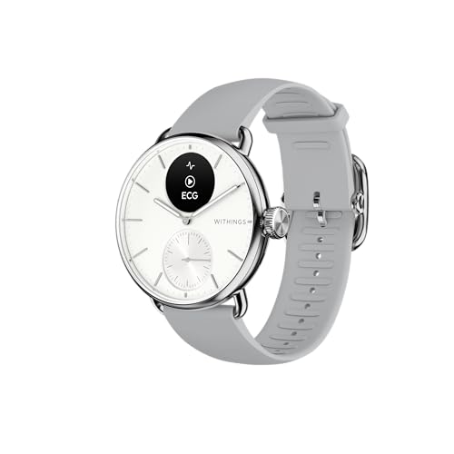 WITHINGS ScanWatch 2 - Hybrid Smart Watch, Heart Rate Monitoring, Fitness Tracker, Cycle Tracker, Sleep Monitoring, GPS Tracker, 30-Day Battery Life, Android & Apple Compatible, HSA/FSA - color: White, style: Scanwatch 2 - 38mm