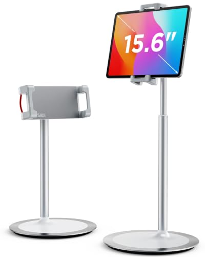 SAIJI iPad Stand for Desk - Height Adjustable & Weighted Base Phone Holder - color: Silver