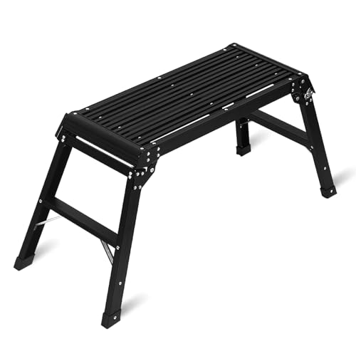 LEADALLWAY Aluminum Work Platform Step Ladder, Black - color: Black