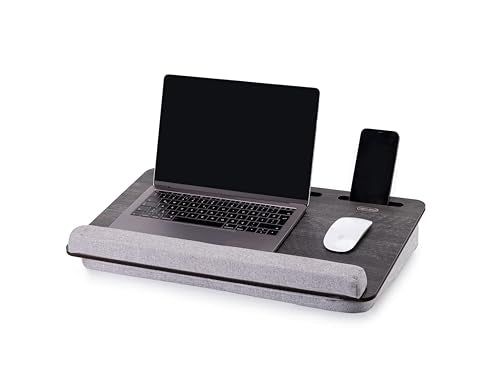 Vigo Wood Laptop Lap Desk with Cushion for Bed, Portable Home Office Tray Fits up to 17.3 Inch, Built-in Phone and Tablet Holder (Cambridge-Gray) - color: Cambridge & Gray