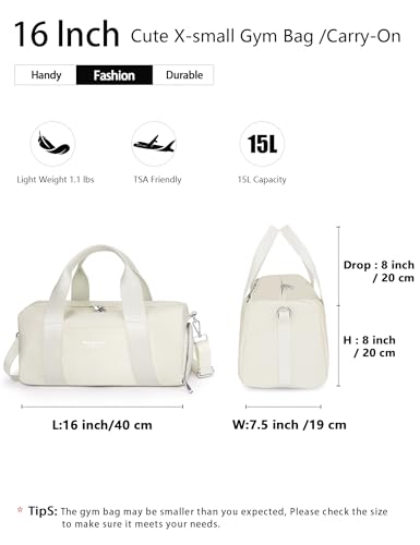 16" Gym Bag for Women,with Shoes Compartment and Waterproof Pocket(Beige) - color: Beige, size: 16" Small Size