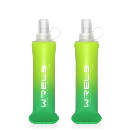 WRELS TPU Soft Flask Lightweight Portable Reusable Water Bottle,BPA Free Collapsible Flask for Hydration Pack in Running Hiking Cycling and Marathon - color: Mix Green-250ml *2