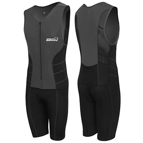 Triathlon Suit Men Racing Tri Cycling Skin Suit Sleeveless - Bonus Race Bib Belt - color: Gray, size: Medium
