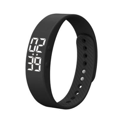 Vibrating Alarm Wristband Clock for Heavy Sleepers, Wake Band Wrist Watch Silent Vibration Bracelet, 3D Step Counting, Calorie Detection, Silent Alarm, Precise Timing - color: Black