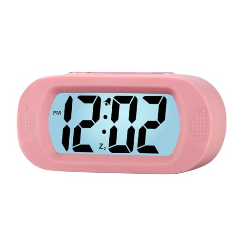 Plumeet Kids Alarm Clock Large Digital LCD Travel Alarm Clocks with Snooze and Night Light - Ascending Sound and Handheld Size - Best Gift for Kids (Baby Pink) - color: Baby Pink
