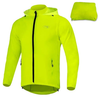 Dooy Men's Cycling Jacket with Detachable Sleeves Windbreaker Jackets Windproof Running Vest Lightweight and High Visibility - color: Yellow, size: X-Large