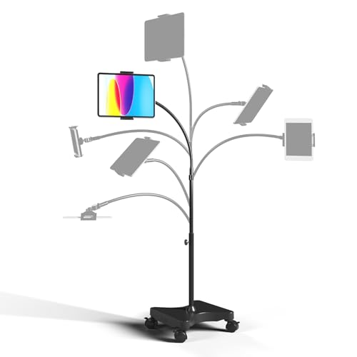 LEVO Rolling Gooseneck Tablet Floor Stand, iPad & Phone Holder, Black - color: Black