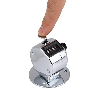 5Pcs Clicker Counter Set, 4 Digit Hand Counter Clicker with Loop, Metal Hand Tally Counter with Round Base for Sports, Events, Game, Scores, Golf, Silver