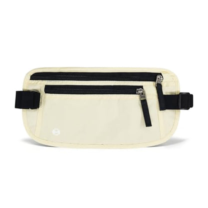 FuninCrea Waterproof Hidden Money Belt for Travel, Anti-Theft Belt Bag with RFID Blocking Function Adjustable Slim Waist Bag with 2 Zipper Pockets and 1 Back Pocket for Travel Running (B, Beige) - color: B, Beige