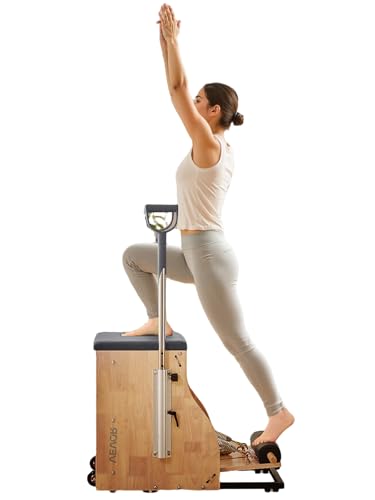VEVOR Pilates Reformer Foldable, Suitable for Intermediate and Beginners Users, Pilates Equipment for Home Gym Studio Use with 4 Adjustable Resistance Spring, Up to 400 LBS - color: Wood Color, size: Chair