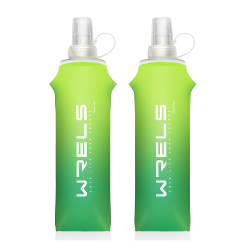 WRELS TPU Soft Flask Lightweight Portable Reusable Water Bottle,BPA Free Collapsible Flask for Hydration Pack in Running Hiking Cycling and Marathon - color: Mix Green-500ml *2
