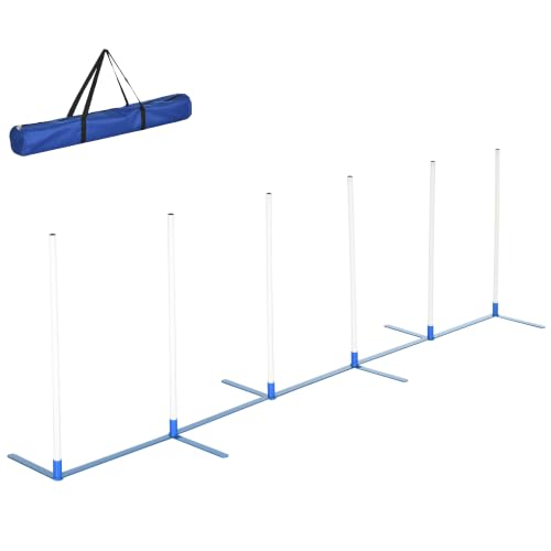 PawHut Dog Agility Training Equipment Set with Weave Poles Carry Bag White