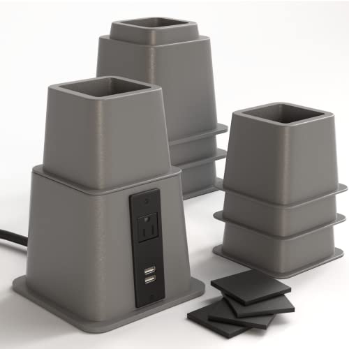 Home Intuition Heavy Duty Adjustable Bed Risers Furniture Riser 3, 5 or 8-Inch, 4 Pack (Grey W/USB) - color: Grey W/ Usb, size: 8 Pieces Set