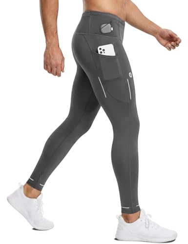 Mens Compression Pants with Pockets Quick-Dry Running Tights Spandex - color: Grey, size: 3X-Large