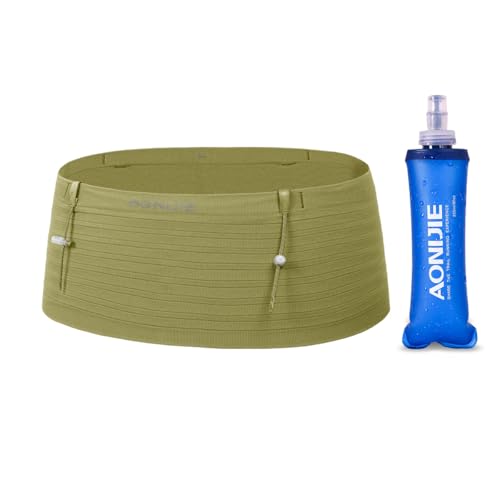AONIJIE Running Belt with 250ml Soft Flask for Women and Men Lightweight & Non-slip Black Fanny Pack Fits All Size Phones Passport and More (Yellow-Green, XL) - color: Yellow-Green, size: XL