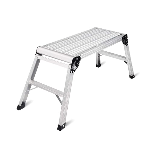 LEADALLWAY Aluminum Folding Work Platform Step Platform for Painting - color: Sliver
