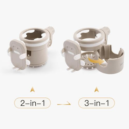Gromast Universal Stroller Cup Holder with Phone Holder, 3-in-1 Detachable Drink Holder 360° Rotatable, Adjustable Cup Holder for Baby Stroller, Tricycle - Khaki - color: Khaki-4-in-1