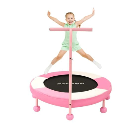 36" Toddler Trampoline with Adjustable Handle, ASTM Certified Foldable Mini Trampoline for Kids Ages 1-6, Indoor Trampoline for Boys & Girls, Small Trampoline for Home & Garden