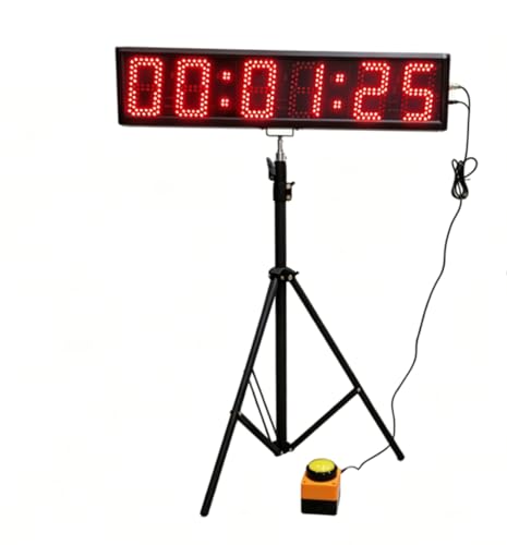 Large Semi-Outdoor LED Race Timing Clock 5 Inch Digital Height 6 Digits Red Countdown/Up Timer Stopwatch with 12/24 Hour Format Button and Remote Control