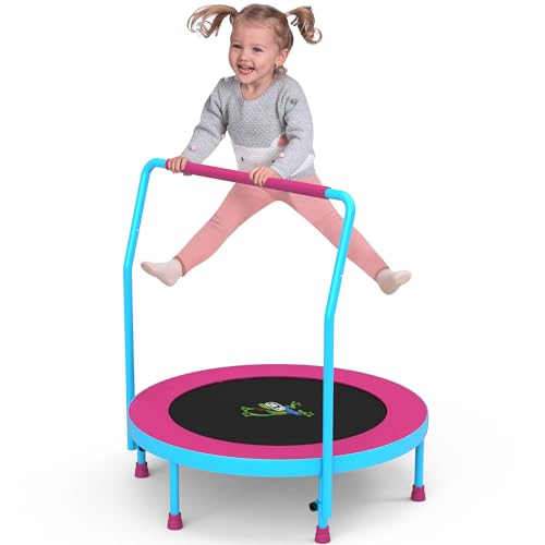 36’’ Mini Trampoline for Kids, 3FT Toddler Trampoline with Handle, Foldable Kids Trampoline Indoor/Outdoor for Toddlers Ages 3-6, Small Fitness Rebounder Trampoline, Easy Storage