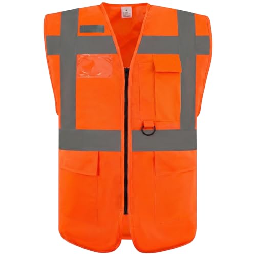 wefeyuv Reflective Safety Vest Class 2 High Visibility Vest pocket - color: Orange, size: Small