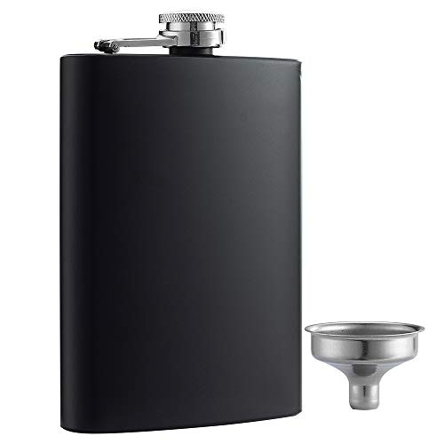 8 oz Matte Black Pocket Liquor Whiskey Hip Flask with Funnel, Stainless Steel and Leak Proof