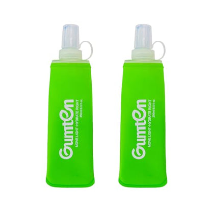 2 Pack Soft Flask 250ml TPU Collapsible BPA-Free Soft Water Bottle for Hydration Pack Running Vest Marathon Hiking Cycling (Green) - color: 2pcs, 250ml Green