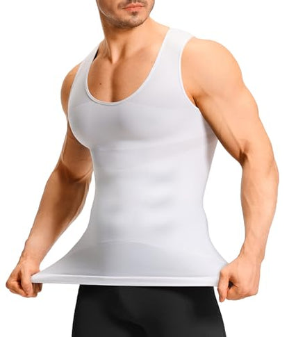 TAILONG Mens Compression Shirt - Slimming Body Shaper Sleeveless Workout Tank Top Undershirts Tummy Control Vest - color: White, size: XX-Large