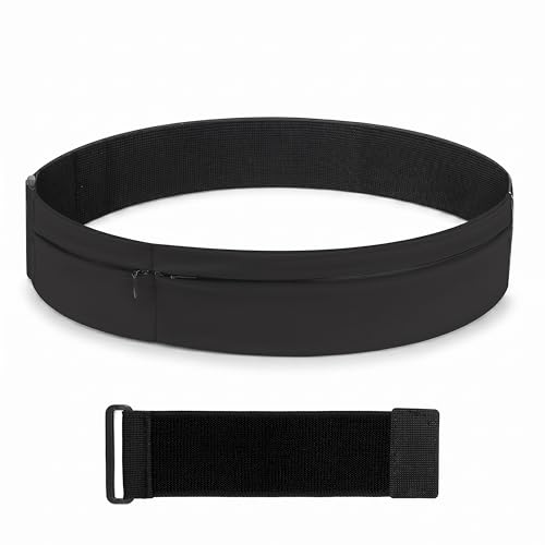 Wide Running Belt For Runners & Travelers - Adjustable Magic Tape with Extender Strap, Fits Most Sizes Without Bouncing, Holds Phone & Essentials for Workout (Black) - color: Black