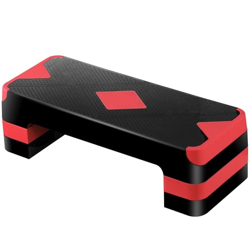 F2C 26.5 Inches Step Aerobics Stepper Platform with 3 Risers, Home Gym Workout Equipment, Fitness Exercise Equipment, Exercise Workout Stepper - color: Red