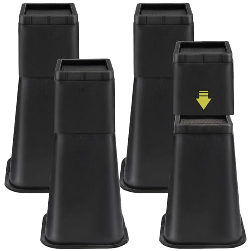 4 Pack Bed Risers 12 inch Heavy Duty, Adjustable Furniture Risers Lift Height 12",8" or 4" for Table Desk Couch Sofa Cabinet Bed Frame Dorm, Square Stackable Table Leg Risers, Black - color: Black 4 Pack, size: 12 Inch